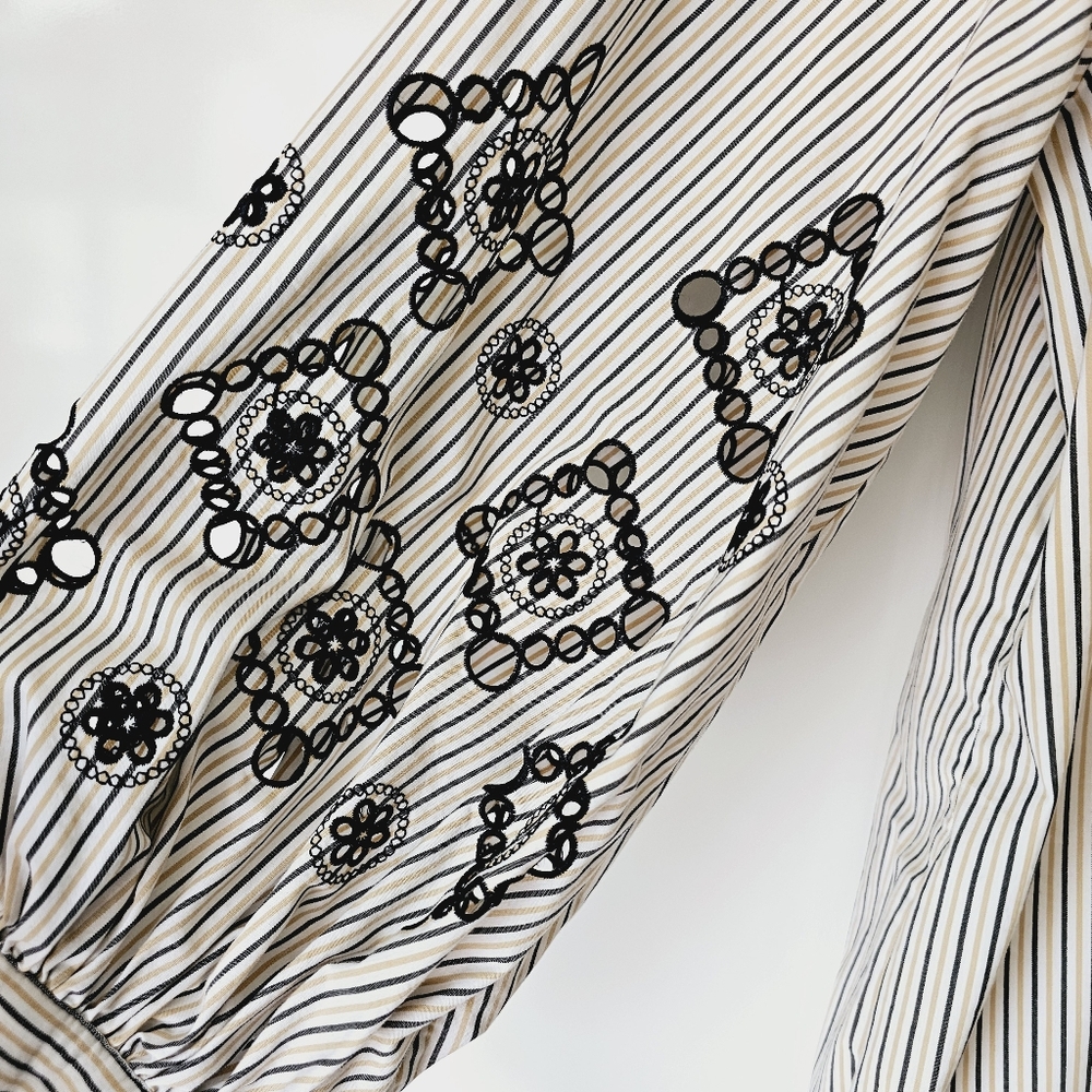 Chico's Poplin Embroidered Stripe Tunic size 12 XL